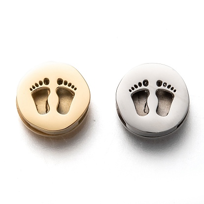 304 Stainless Steel Slide Charms, Flat Round with Hollow Footprint