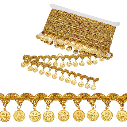 Плетеная металлизированная кружевная отделка из полиэстера с металлической круглой кисточкой, для штор, украшение одежды