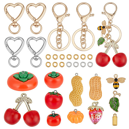 DIY Keychain Making Kits, including Opaque Resin Pendants, Resin Peanut Miniature Ornaments, Acrylic Pendants, Alloy Enamel Pendants, Brass Jump Rings, Zinc Alloy Heart Shaped Swivel Hook Clasps