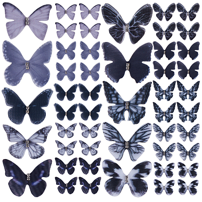 100 шт. 10 цвета готический стиль 2-слойный тюль украшения аксессуары, 3d поделка бабочка из органзы, с кристально горный хрусталь