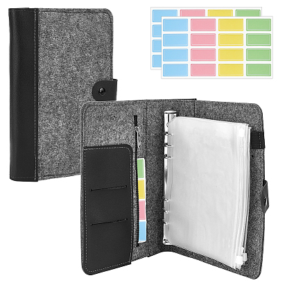 1Pc Felt Notebooks Cover, Rectangle, with 12Pcs File Invoice Bill Zipper Storage Bag and 1Bag Label Stickers
