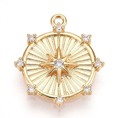 Латунные микропаве прозрачные подвески с фианитом, шестерня со звездой, без кадмия, без никеля и без свинца