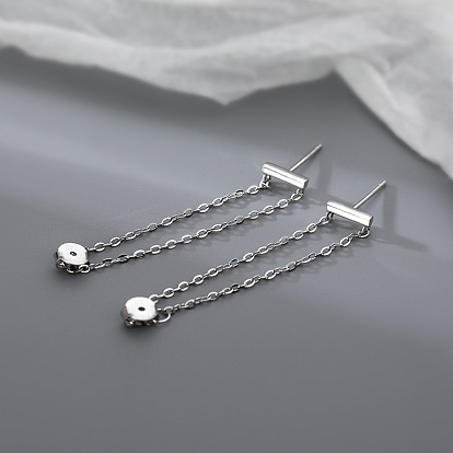 Серьги-гвоздики из латунного троса с цепочкой