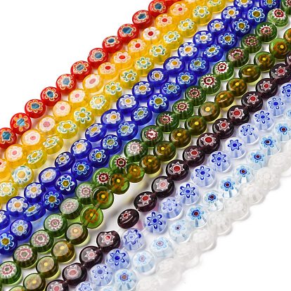 Handmade millefiori lampwork beads strands, плоско-круглые