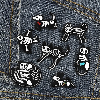 Halloween Themed Skeleton Safety Brooch Pin, Alloy Enamel Badge for Suit Shirt Collar