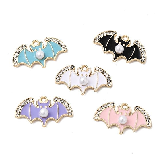 Подвески из эмали и сплава, летучая мышь, со стразами и пластиковой имитацией жемчуга, золотые