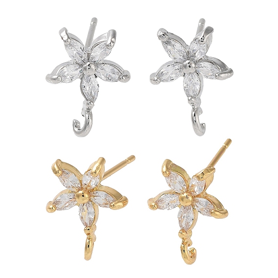 Серьги-гвоздики из латуни с микропаве из кубического циркония, долговечный, без свинца и без кадмия, цветок