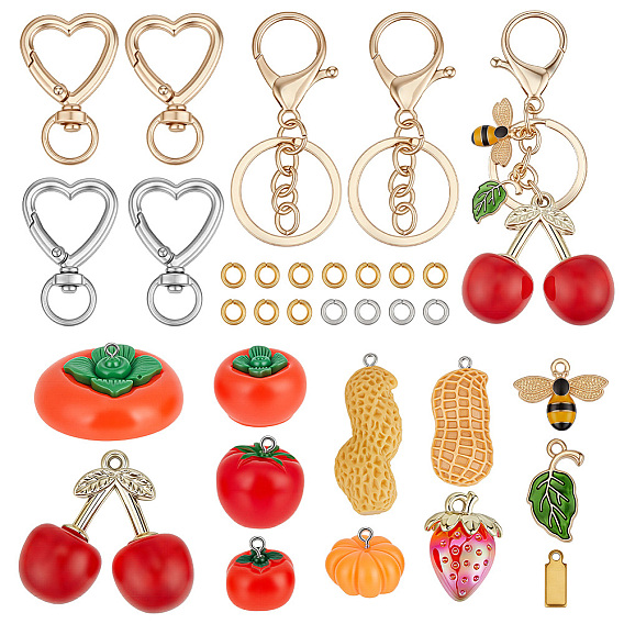 DIY Keychain Making Kits, including Opaque Resin Pendants, Resin Peanut Miniature Ornaments, Acrylic Pendants, Alloy Enamel Pendants, Brass Jump Rings, Zinc Alloy Heart Shaped Swivel Hook Clasps