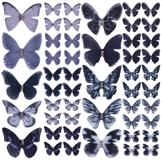 100 шт. 10 цвета готический стиль 2-слойный тюль украшения аксессуары, 3d поделка бабочка из органзы, с кристально горный хрусталь