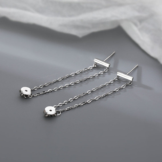 Серьги-гвоздики из латунного троса с цепочкой