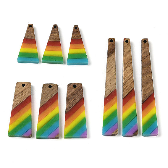 Подвески Pride на тему радуги из смолы и орехового дерева, трапециевидные