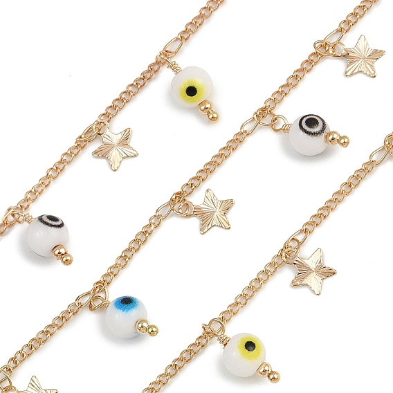 Латунный оберег от сглаза с цепями из звездных звеньев, со стеклом, долговечный, стойки покрытие, без свинца и без кадмия, несварные, ручной работы из бисера цепи