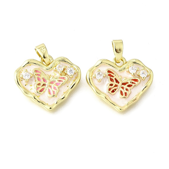 Латунные микропроволочные кубические циркониевые подвески из эмали, сердце с бабочкой, долговечный, без свинца и без кадмия, стойки покрытие