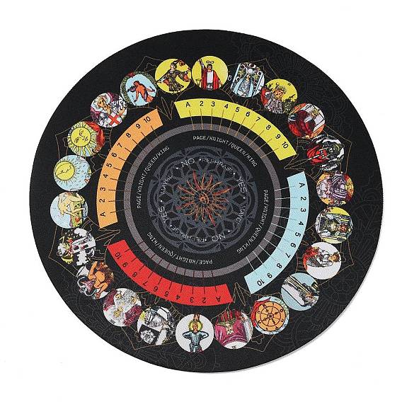 Круглый коврик для гадания на картах Таро из синтетической резины с маятником «да/нет» и изображением карт Таро.