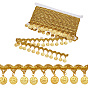 Polyester Braided Metallic Lace Trim with Metal Flat Round Tassel, for Curtain, Clothes Decoration