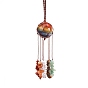 Round Gemstone Pouch Pendant Decorations, Braided Thread and Gemstone Chip Tassel Hanging Ornaments