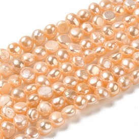 Natural Cultured Freshwater Pearl Beads Strands, Two Sides Polished Round, Grade 3A+