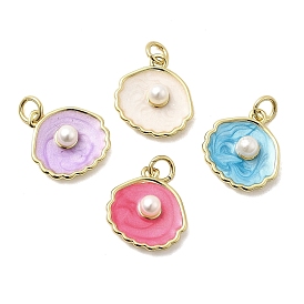 Латунь эмаль подвески, с бусинами из искусственного жемчуга ABS и кольцом для прыжков, шарм в форме ракушки, долговечный, без кадмия и без свинца, реальный 18 k позолоченный