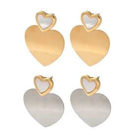 Titanium Steel Stud Earrings for Women, with Shell, Heart