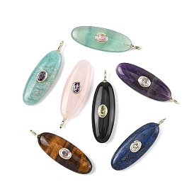 Природных драгоценных камней подвески, Овальные подвески с латунной микро-паве из кубических цирконий (случайного цвета), золотые