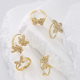 18K Gold Plated Butterfly Geometric Ring with Zircon for Women