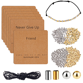 Наборы для изготовления браслетов своими руками, включая вощеный хлопковый шнур, 304 Карточки для демонстрации ожерелий из бусин из нержавеющей стали и бумаги