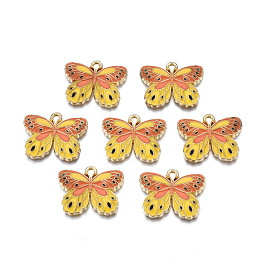 Alloy Enamel Pendants, Cadmium Free & Nickel Free & Lead Free, Light Gold, Butterfly