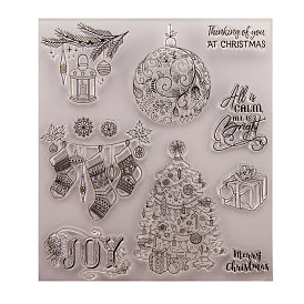 Clear Silicone Stamps, for DIY Scrapbooking, Photo Album Decorative, Cards Making, Stamp Sheets, Christmas Tree & Candle & Socks & Gift Box & Word