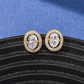 Серьги-гвоздики из латуни с микропаве из кубического циркония для женщин, овальные