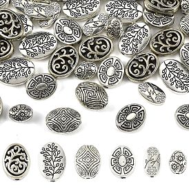60Pcs 6 Styles Tibetan Style Alloy Beads, Oval