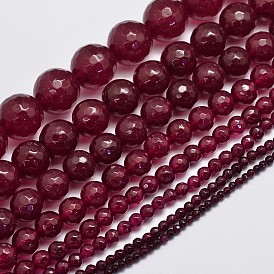 Natural Malaysia Jade Bead Strands, Imitation Ruby, Round, Dyed, Faceted