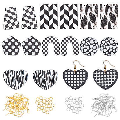 Boucles d'oreilles pendantes, fabrication de bijoux DIY, y compris 3d pendentifs en acrylique imprimés, crochets et anneaux de saut en laiton