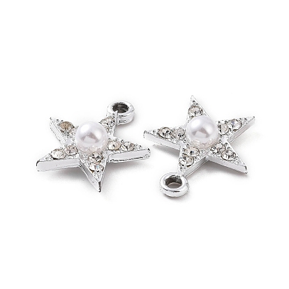 Alloy Crystal Rhinestone Pendants, with ABS Plastic Imitation Pearl Bead, Star Charms