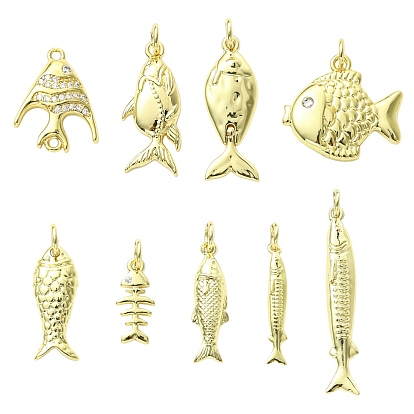9 шт 9 стили латунные подвески, с кубического циркония, рыбы прелести, с целью перехода в кольце