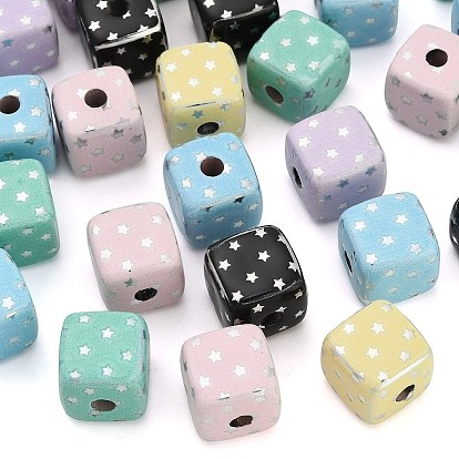 Printed Opaque Acrylic Beads, Star Cube