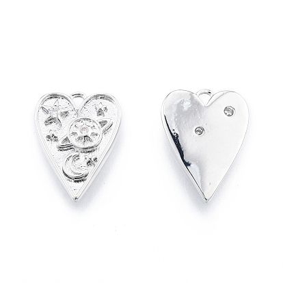 Латунные микропаве прозрачные подвески с фианитом, сердце с планетой