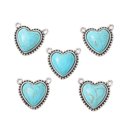 Synthetic Turquoise Pendants, with Alloy Findings, Heart Charms