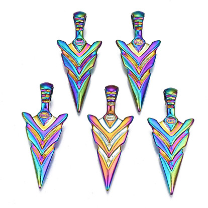 Rainbow Color Alloy Pendants, Cadmium Free & Nickel Free & Lead Free, Sword Shapes