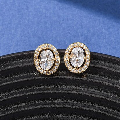 Серьги-гвоздики из латуни с микропаве из кубического циркония для женщин, овальные