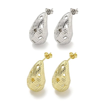 Boucles d'oreilles en laiton creux à texture de larme pour femmes, sans cadmium et sans plomb, plaqué longue durée