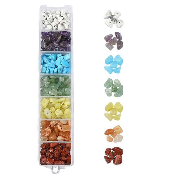 84~91G 7 Styles Chakra Gemstone Chip Beads Strands, Mixed Dyed and Undyed