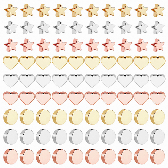 90шт 9 стиль латунные бусины, звезда и плоский круглый и сердце