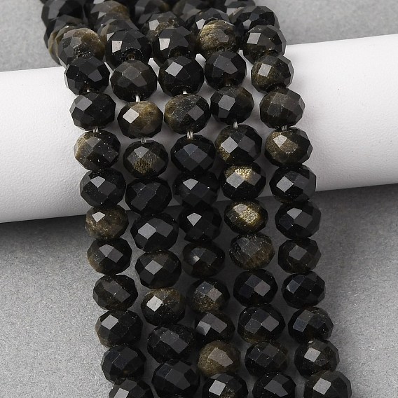 Естественный золотистый отлив обсидиан бисер пряди, рондель, граненые