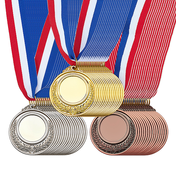 48шт. 3 цветные металлические медали, с ремешком из полиэстера