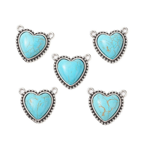 Synthetic Turquoise Pendants, with Alloy Findings, Heart Charms