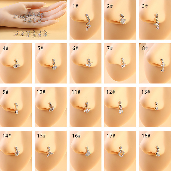 316l хирургические кольца для носа из нержавеющей стали с микропрорезью и прозрачным кубическим цирконием в форме буквы L, цвет нержавеющей стали