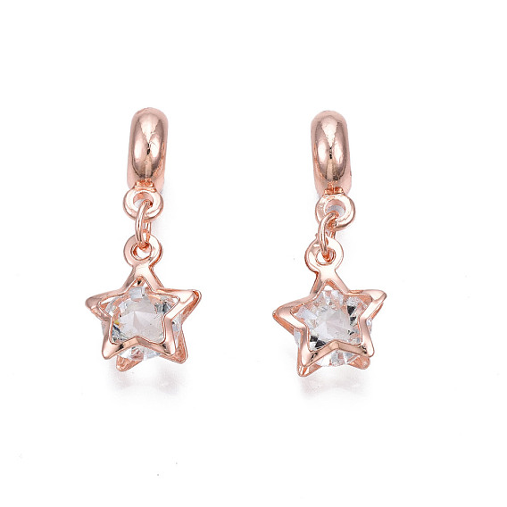 Rack Plating Alloy European Dangle Charms, with Resin Crystal Rhinestone, Large Hole Beads, Cadmium Free & Lead Free, Star