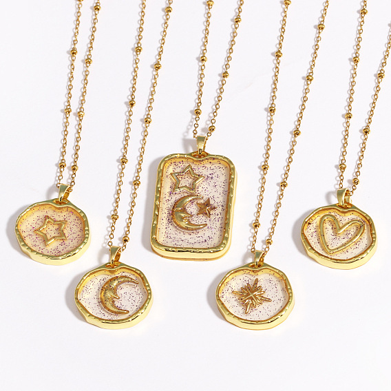 Подвески-колье из латуни и эпоксидной смолы с блестками для женщин., золотые