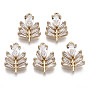 Brass Micro Pave Cubic Zirconia Pendants, Leaf with Teardrop, Long-Lasting Plated, Light Gold