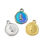 Ion Plating(IP) 304 Stainless Steel Pendants, Flat Round with Mermaid Charm